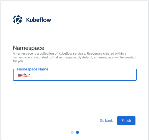 A screenshot of the Namespace window in Kubeflow's web interface.