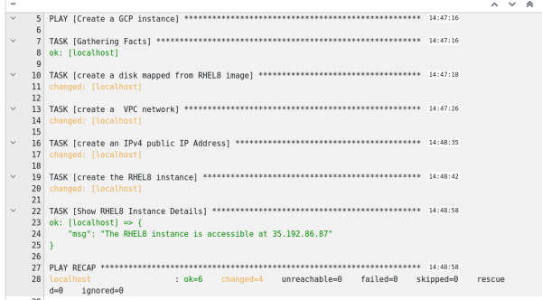 A screenshot of job template output.