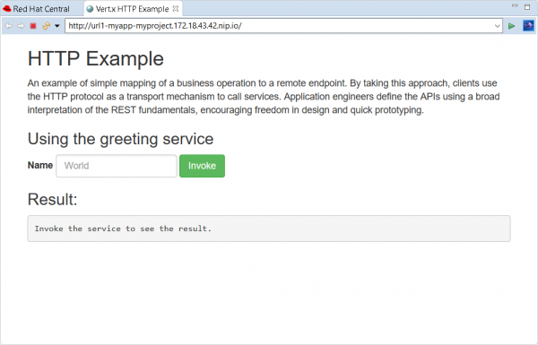A screenshot of the new service open in a browser window. The service includes a text box and a button labeled 'Invoke'.
