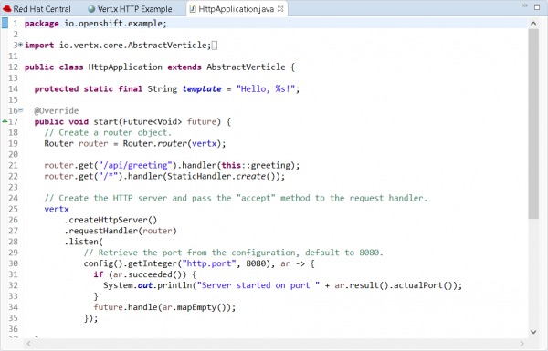 A screenshot of the source code in the HttpApplication.java file.