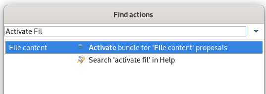 A screenshot of the selected &quot;Activate bundle for 'File content' proposals&quot; entry.