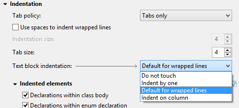 Screenshot of a selection to &quot;Default for wrapped lines&quot;.