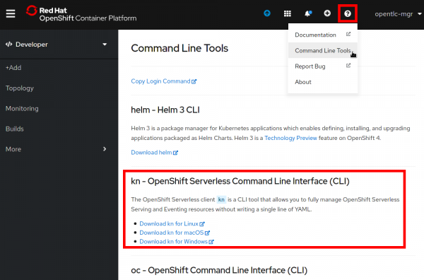 OpenShift Serverless Command Line Interface download page