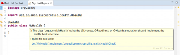 Image showing MicroProfile Health support in the code