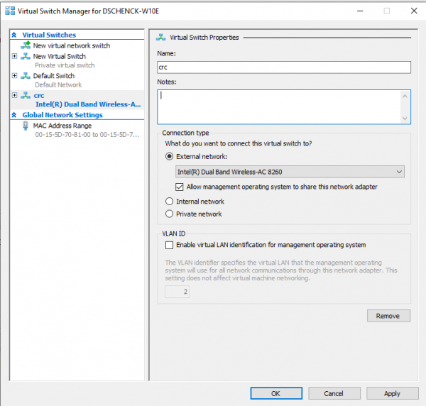 crc-crc-network-switch-creation screenshot of the virutal switch manager dialog