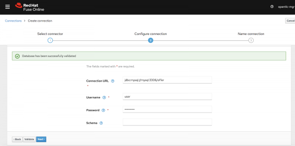 A screenshot of the dialog and parameters for the MySQL connection.