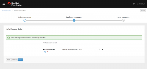 fuse_online_operator_6 A screenshot of the dialog to add the Kafka cluster URL.