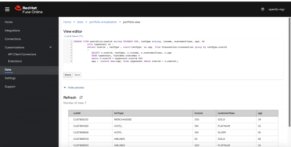 A screenshot of the dialog to create a virtual database table.