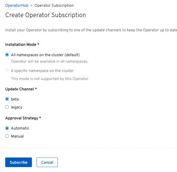 A screenshot of the subscription page with the option to choose the beta update channel.