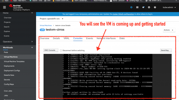You can monitor the new VM getting started in the web console