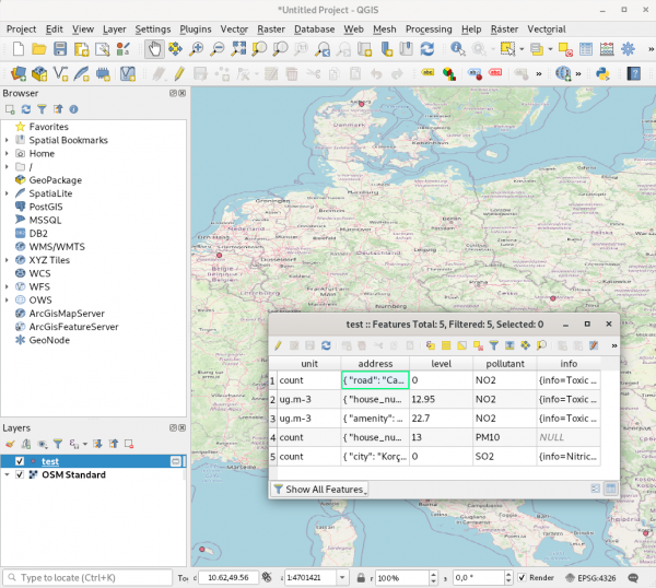 QGIS querying the database with GeoJSON