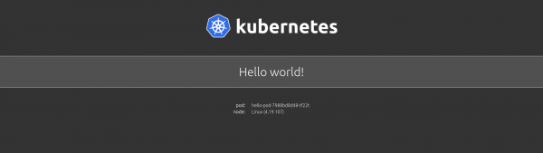 A screenshot of the home screen for the 'Hello, world' Kubernetes application
