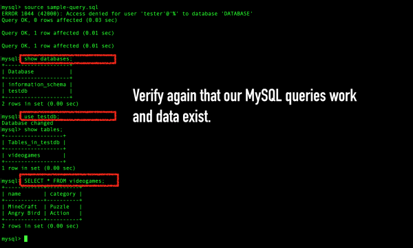 Verify that our MySQL data created successfully