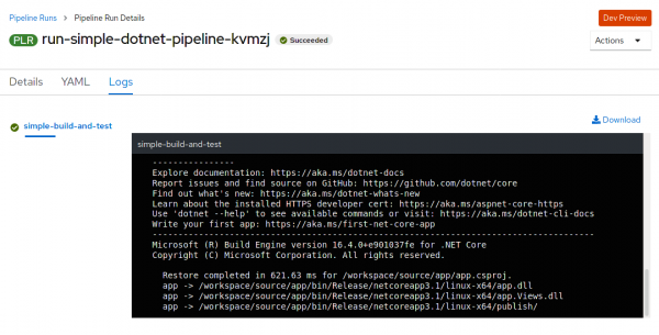 A terminal showing the pipeline running.