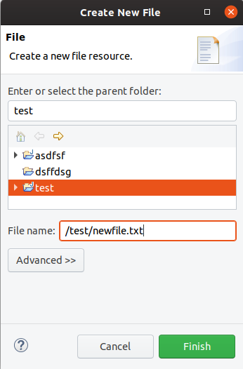 Use the New File wizard to create missing folders