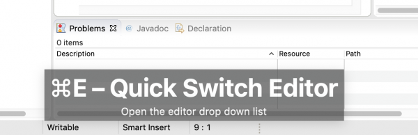 A screenshot of the key binding for the Quick Switch Editor command.
