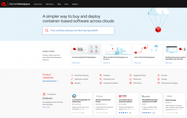 Screen Shot 2020-09-04 at 10.16.42 AM All of the Database offerings on Red Hat Marketplace.