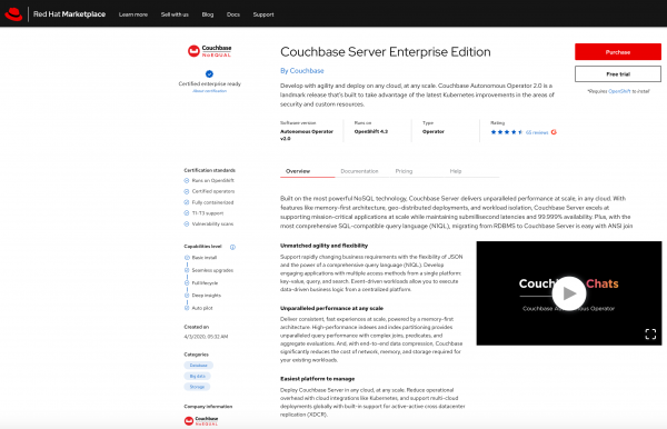 The Couchbase Server Enterprise Edition page with purchase and free trial options