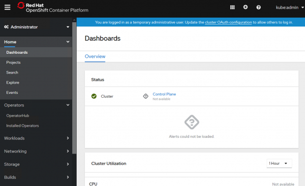 A screenshot of the admin view of the cluster console.