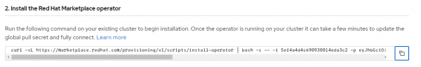 generated-command-line A screenshot of the 'Add cluster' page with the command-line command to install the Operator.