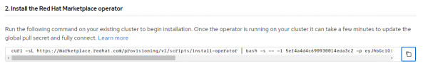 A screenshot of the 'Add cluster' page with the command-line command to install the Operator.