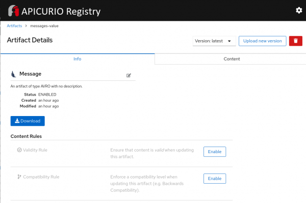 Manage your new schema in the Service Registry UI