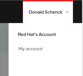 my account option on red hat marketplace web page