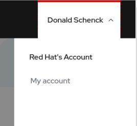 my-account-menu my account option on red hat marketplace web page
