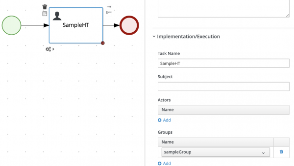 Implementation/Execution: Task Name SampleHT, no actors, Group name sampleGroup