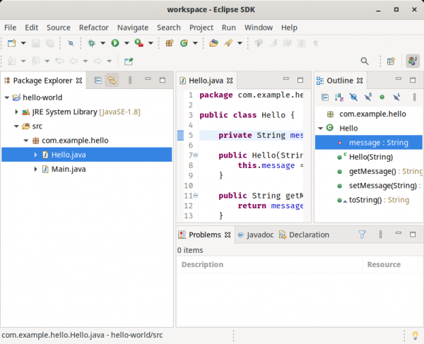 The Eclipse SDK workspace with the new theme.