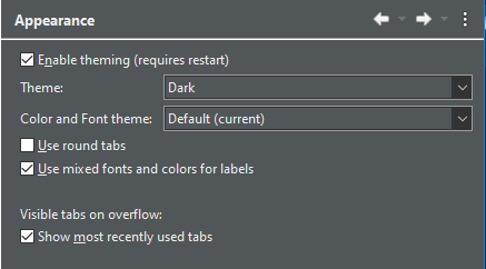 A dropdown with the dark theme selected.