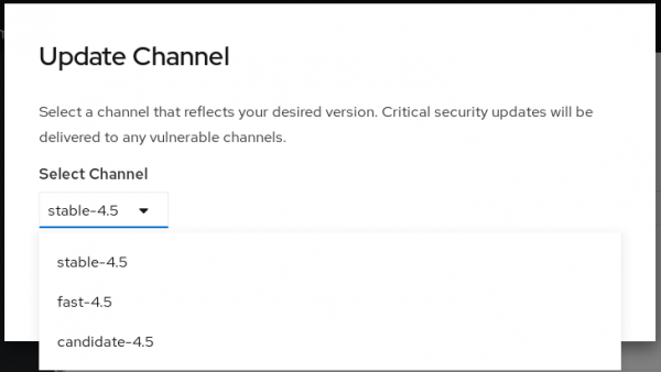 When you pull down the Select Channel menu, you see only channels of the same OpenShift release.