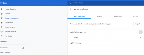 Use chrome settings to import the PFX certificate