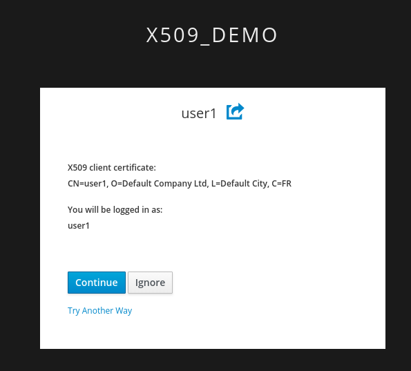 Use the X.509 demo to automatically authenticate the user1 X.509 certificate