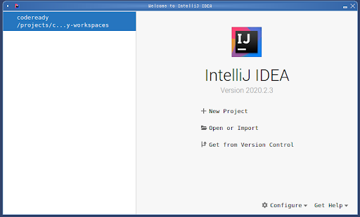 Welcome screen for IntelliJ