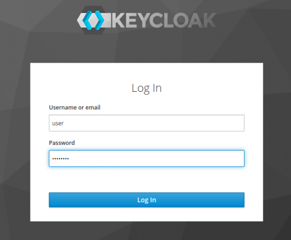 On the Keycloak login dialog type the username or email address and password for the application user