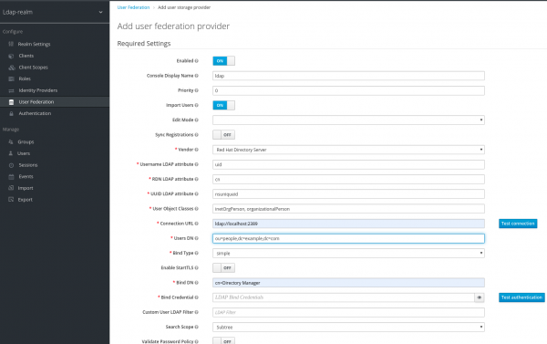 Configure your LDAP provider for user federation.