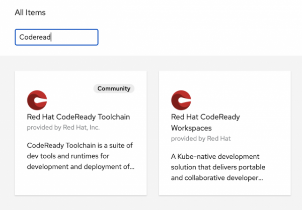 Find and select the CodeReady Workspaces Operator in the OperatorHub