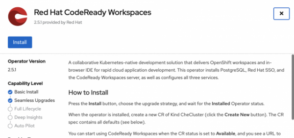Install the CodeReady Workspaces Operator