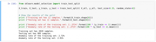 Code for splitting data into training and test data sets