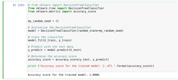 Code for model training with DecisionTreeClassifier