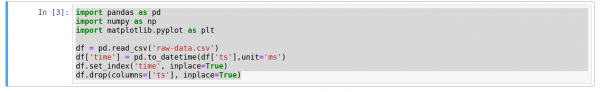 Jupyter_wrangle Using a code cell to hold the IPython code that imports libraries and converts the raw data.