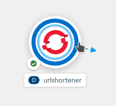 After you make a change to your application, the old and new versions co-exist for a short time, indicated by the double circle around the icon in the topology view.