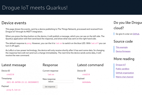 Screenshot of the workshop's Quarkus web frontend