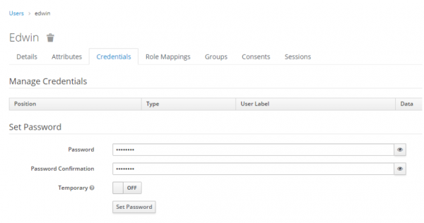 password for keycloak user