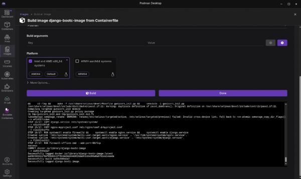 Successfully created image shown in the Images dashboard.