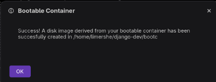 This is a pop-up message indicating that the disk image successfully installed.