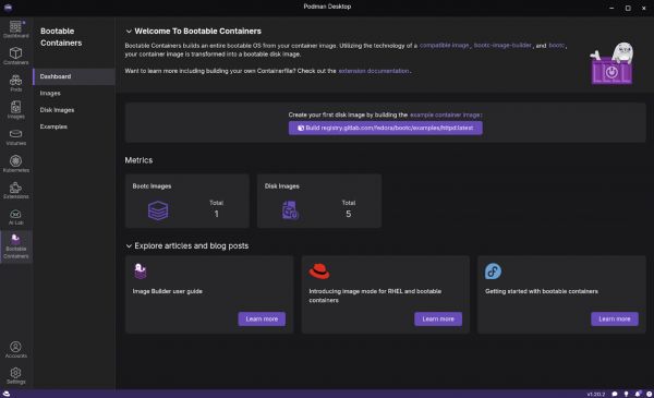 Bootable Containers > Images showing the container pulled from registry.gitlab.com.