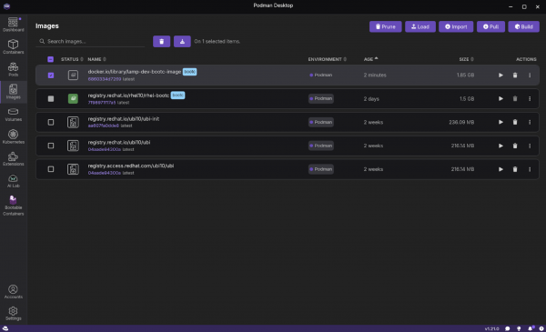 The images screen shows the new image we just created.