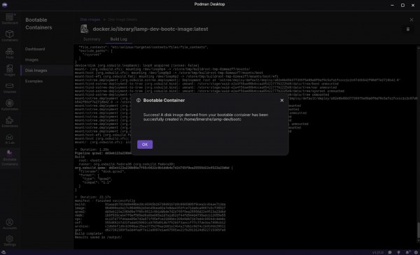 This is a pop-up message indicating that the disk image successfully installed.